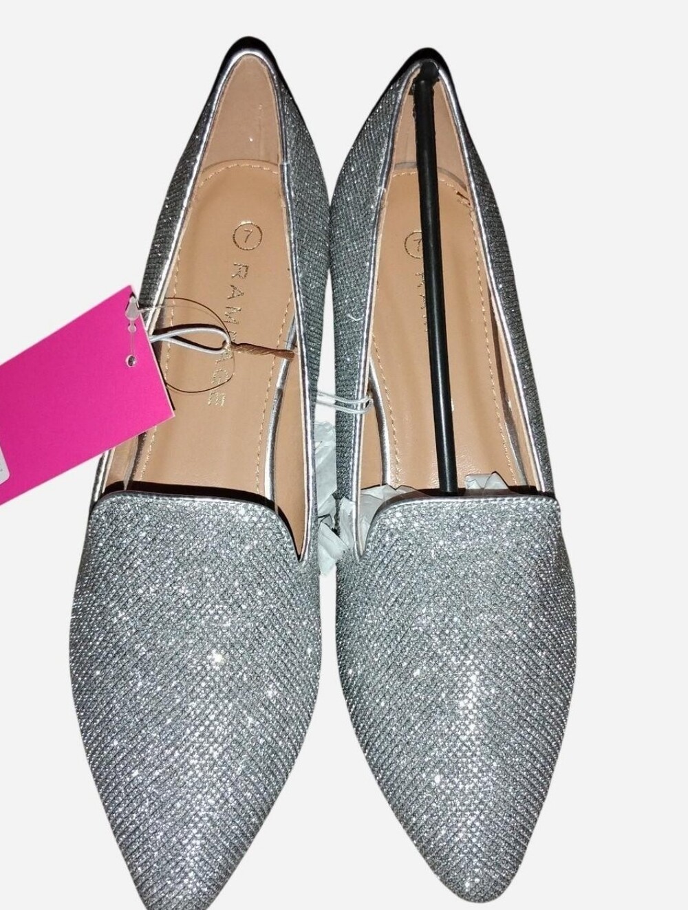 Rampage Women's Smoker-03L Silver Glitter Pointed Toe Loafer Flats Size 7 NIB